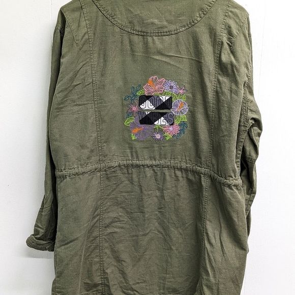 Army Green Embroidered Good Vibes Jacket - Picture 4 of 5